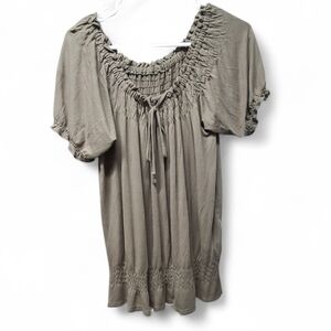 C&A Womens Olive Smocked Blouse Medium